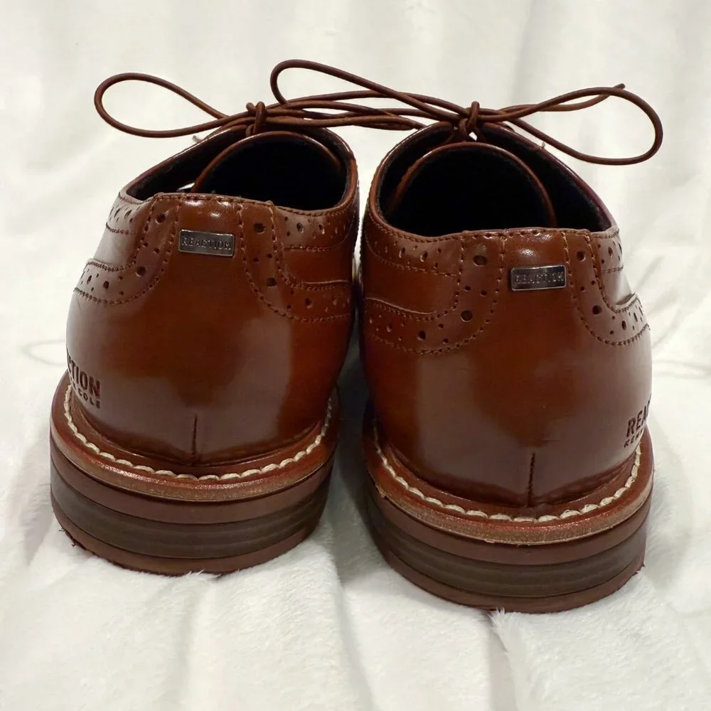 Kenneth Cole Reaction Techni-Cole Comfort Cap Toe Brogue Brown Oxfords 7.5 EUC